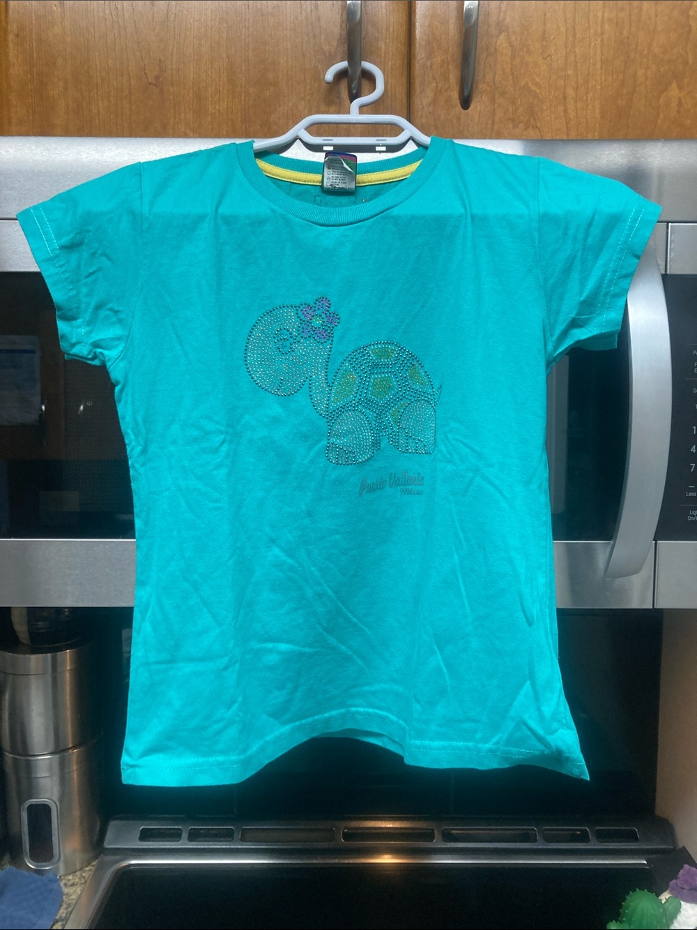 Girls' Turquoise Short Sleeve Tee with Rhinestone Turtle